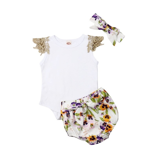 UK 3Pcs Newborn Baby Girl Romper Top+Short Pants