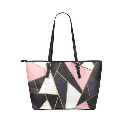 Large Leather Tote Shoulder Bag - Black and Pink Pattern B355417