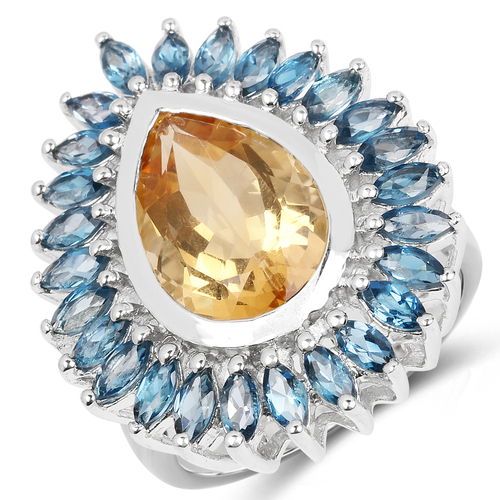 7.54 Carat Genuine Citrine & London Blue Topaz .925 Sterling Silver