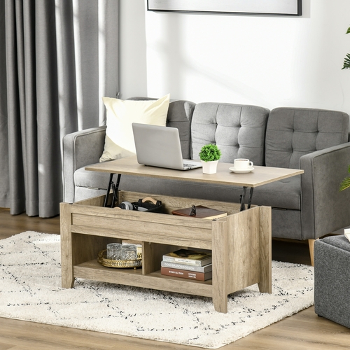 HOMCOM Lift Top Coffee Table with Hidden Storage Compartment and Open