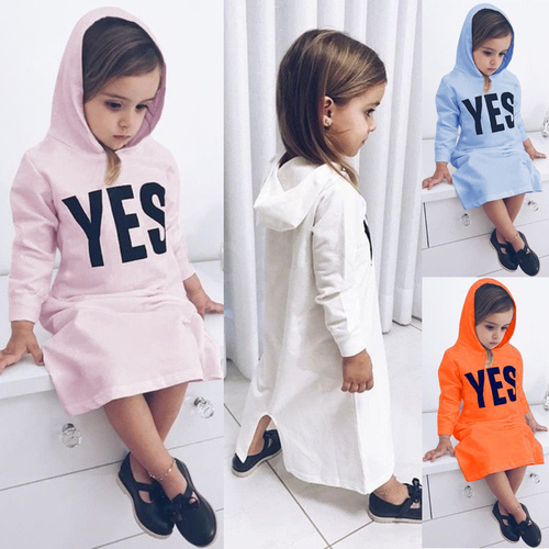 Little Girl Letter Yes Hooded Dress Toddler Kids