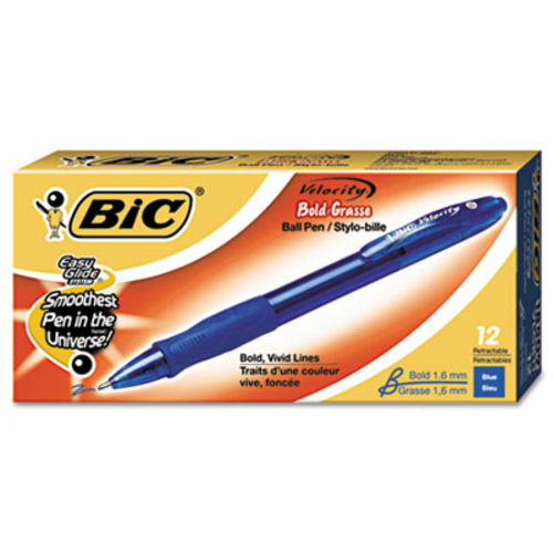 Bic VLGB11-BE Velocity Ballpoint Retractable Pen  Blue Ink  Bold  Doze