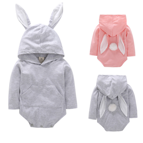 Spring Autumn Baby Girl Hooded Bodysuit Bunny Ear