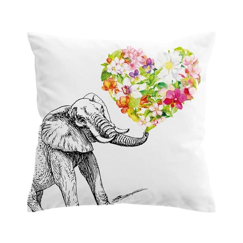 India Elephant Cushion Cover Flower Print Pillow