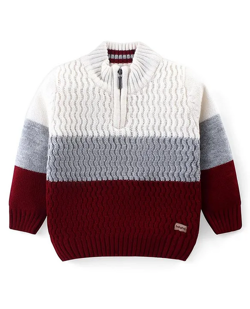 Knitted Full Sleeves Color Block Pullovers Sweater (Size-1-2YEAR)