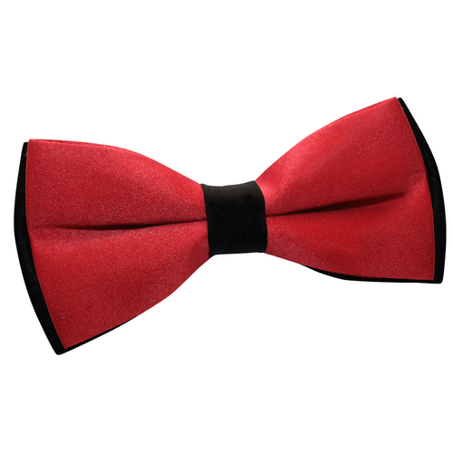 Plain Satin 2 Toned Pre-Tied Bow Tie - Red & Black
