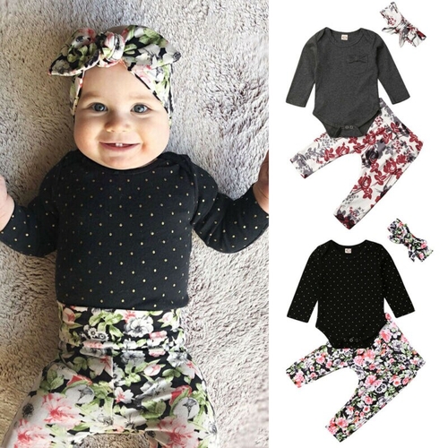 Lovely Newborn Baby Girls Clothes Sets 3Pcs Long