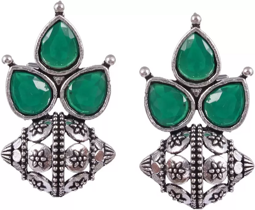 Oxidized Silver Plated designer Party Wear Stones Statement Earrings