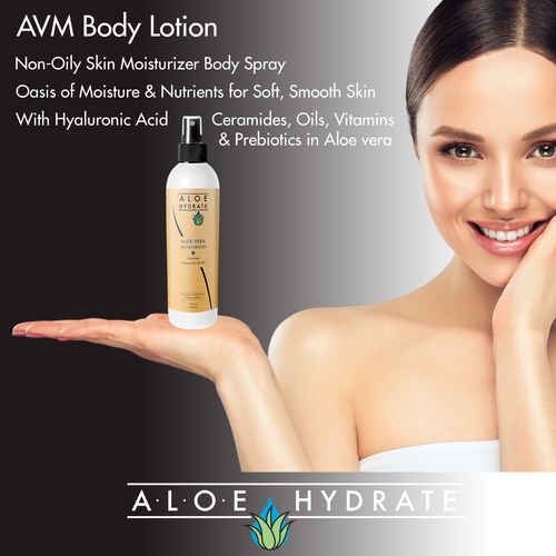 AloeHydrate AVM Body Spray; Non-Greasy Moisturizing Body Lotion