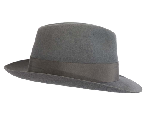 Grey rabbit fur wide brim fedora hat