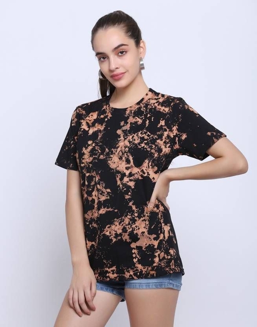 Women Printed Round Neck Pure Cotton  (Size-XL) (Color-RED&BEIGE)