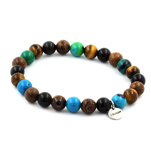 Tiger's Eye + Chrysocolla + Black Obsidian + Wood Bracelet