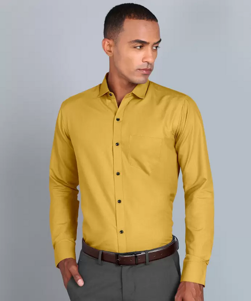 Men Regular Fit Washed Casual Shirt Yellow Size XL