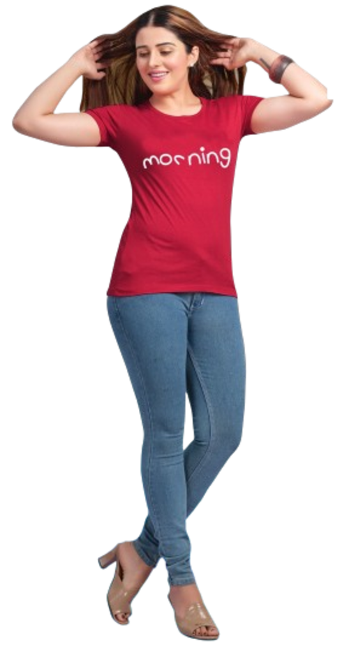 Women's Red Round Neck Half Sleeves Tshirt Size S