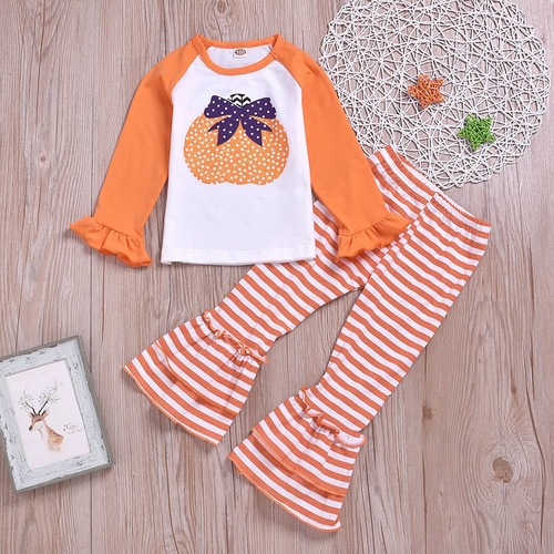 2pcs Toddler Baby Girls Halloween Pumpkin Print