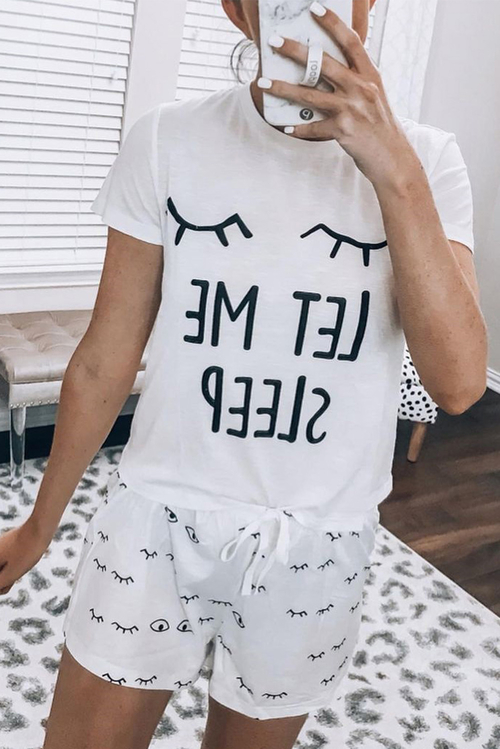 White Eyelash Slogan Tee and Drawstring Shorts Lounge Set