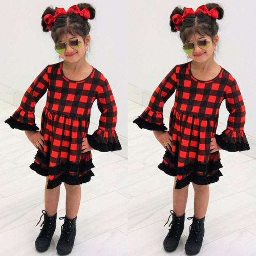 Toddler Baby Girls Kids Plaid Dress Princess Long
