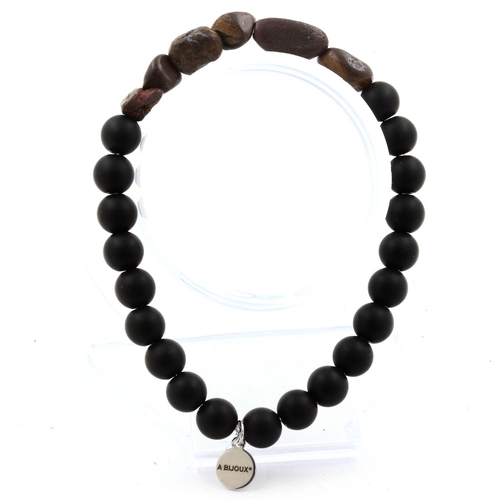 Boulder Opal from Australia + Matte Black Onyx Bracelet 8 mm Beads.