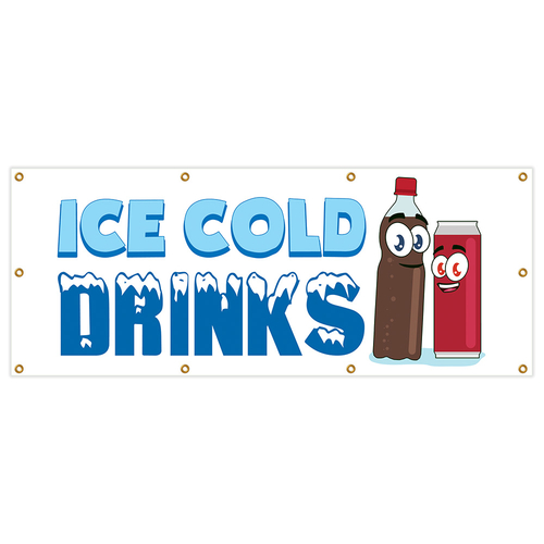 SignMission B-96 Ice Cold Drinks 3 36 x 96 in. Banner Sign - Ice Cold 