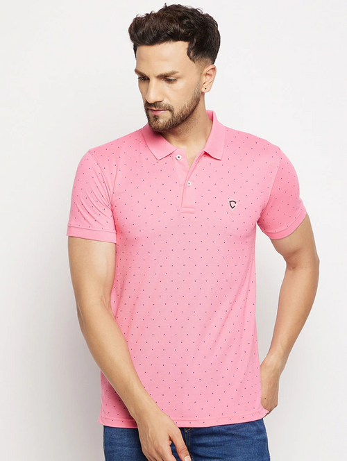 Printed Polo Neck Half Sleeve T-Shirt (Size-M) (Color-Pink)