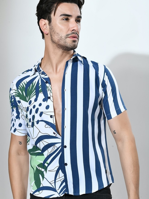 Tropical & Striper Printed Half sleeve Casual Shirt (Size-L)