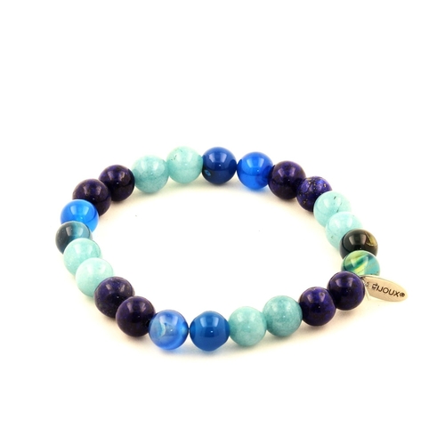Lapis Lazuli + Aquamarine + Blue Banded Agate Beads Bracelet 