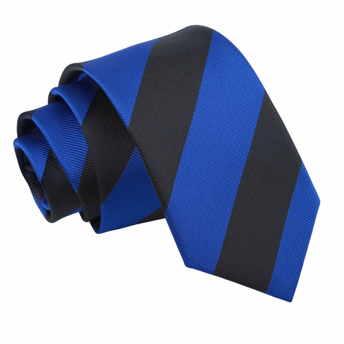 Striped Slim Tie - Royal Blue & Black