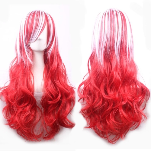 Fashion Cheap Long Wavy White Red Ombre Hair