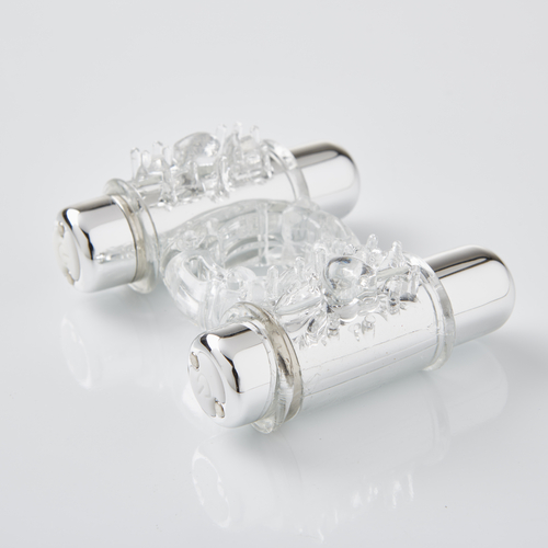 Sensuelle 7 Function Rechargeable Double Action Bullet Ring - Clear