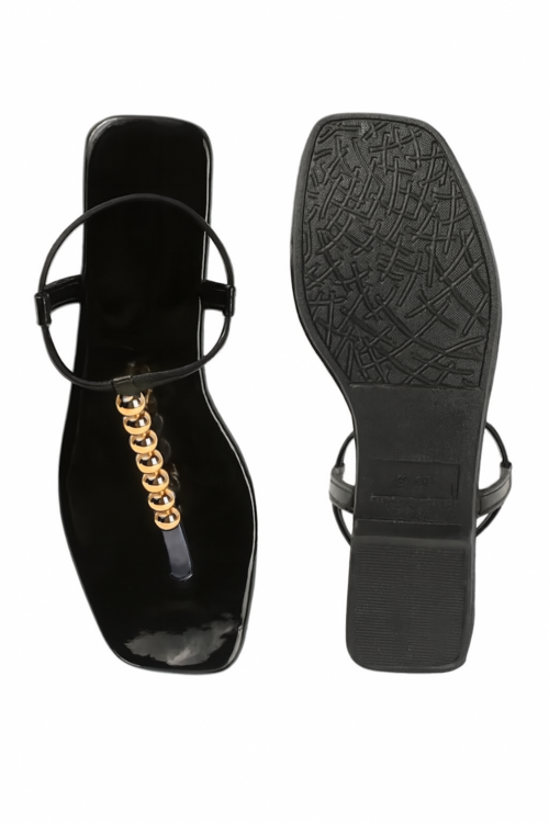 Main Black T-Strap Flats with Gold Ball Embellishment (Size-4 UK) image