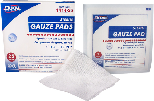 Dukal Sterile 4" x 4" Gauze Pad - 25 Count, 12-Ply