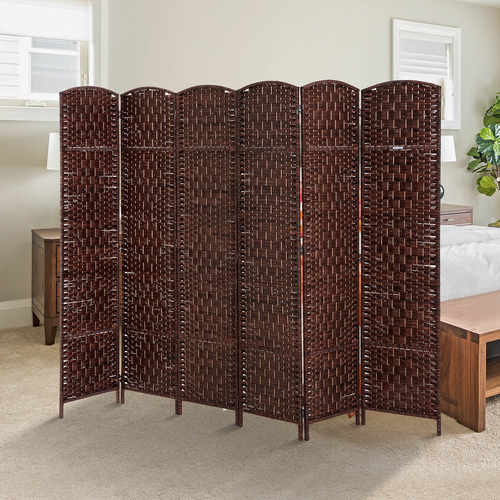 HOMCOM 6' Six Panel Wicker Weave Room Divider Privacy Screen -