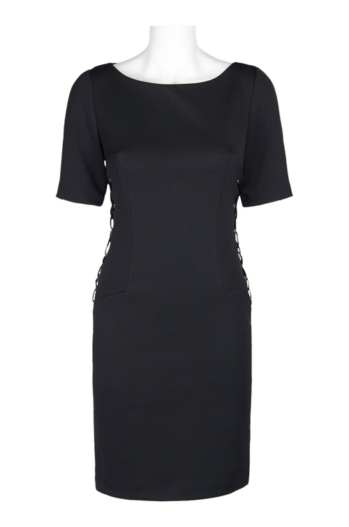 Adrianna Papell Boat Neck Short Sleeve Crossed Tie Side Zipper Back