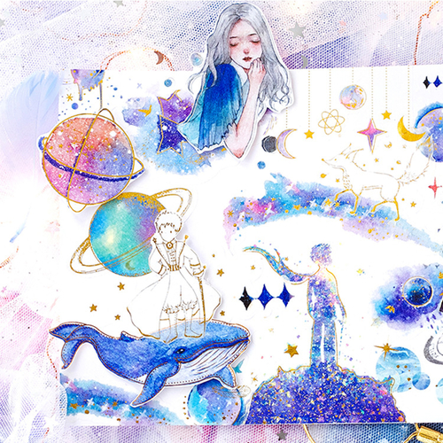 60PCS/ PACK Cute Planet Whale Gold Sticker