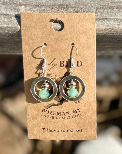 Seafoam Green Silver Sparkle Circle Earrings