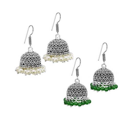 German Pearl Drop Boho Jhumki Earrings For Women & Girls (COMBO OF 2)