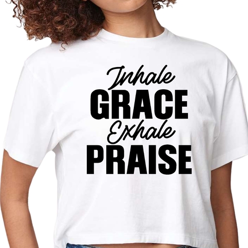 Womens Cropped Graphic T-shirt - Inhale Grace Exhale Praise Black