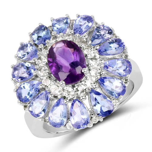 4.86 Carat Genuine Amethyst, Tanzanite and White Topaz .925 Sterling