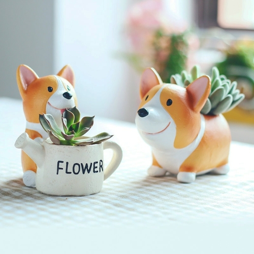 1pc Creative Resin Corgi Succulent Plant Pots Mini Flower Pot