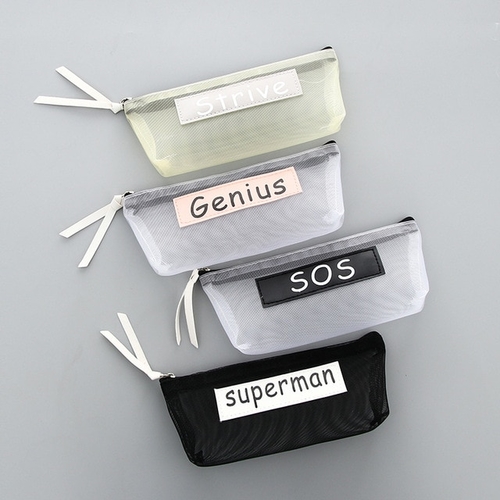 Simple Transparent Pencil Case School Mesh yarn