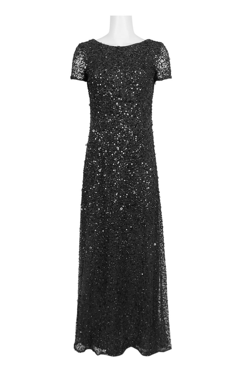 Adrianna Papell Boat Neck Short Sleeve Embellished Zipper Back Mesh