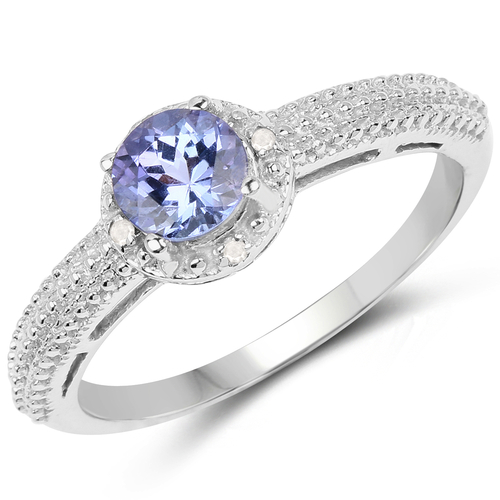 0.67 Carat Genuine Tanzanite and White Diamond .925 Sterling Silver