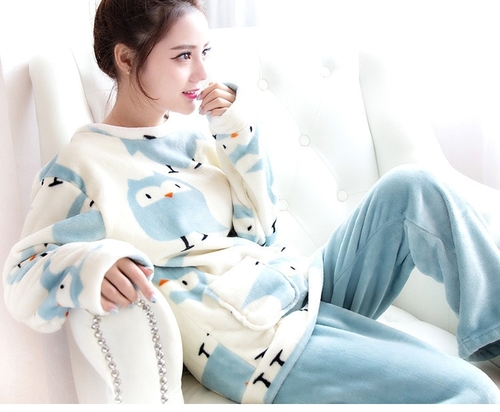 2019 New Long Sleeve Flannel Warm Sleepwear