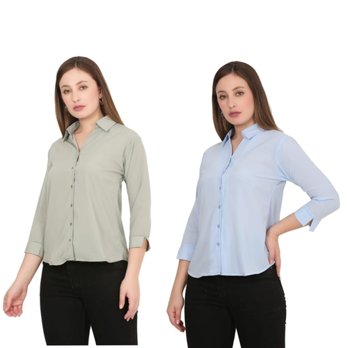 Womens Solid Formal Shirt PACK OF 2 GREEN AND LIGHT BLUE  XL