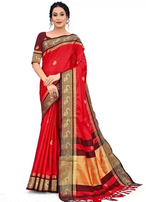 Women's Traditional Paithani Cotton Silk Saree With Blouse Pieces (