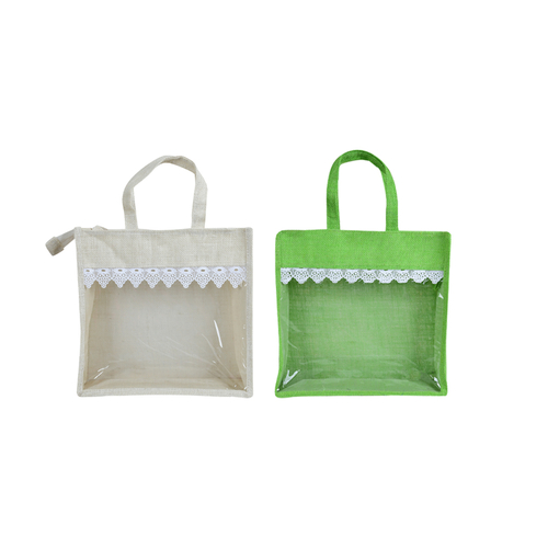 Hand Bag pair of White and Green Jute Bag