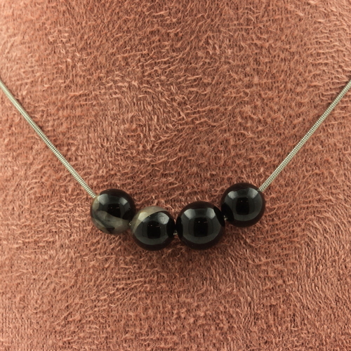 Schorl Tourmaline from Brazil 8 mm 4 beads necklace.