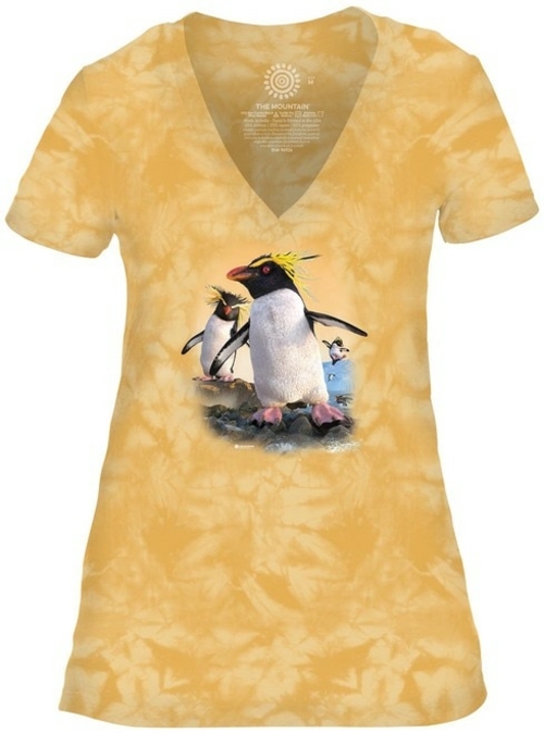 The Mountain 4165382 Yellow Rockhopper Penguins V-Necks T-Shirt - Larg