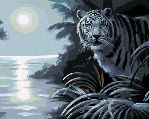 Zuty - Paint by Numbers - WHITE TIGER, RIVER AND FULL MOON (D. RUSTY