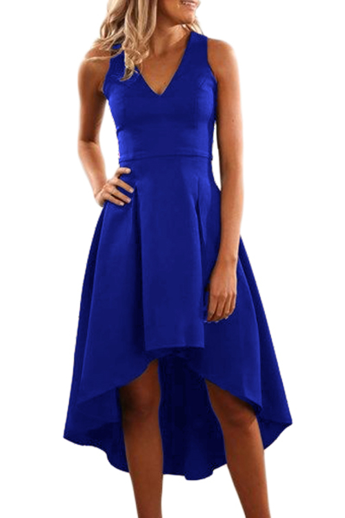 Cobalt Blue High Low Hem Sleeveless Midi Dress